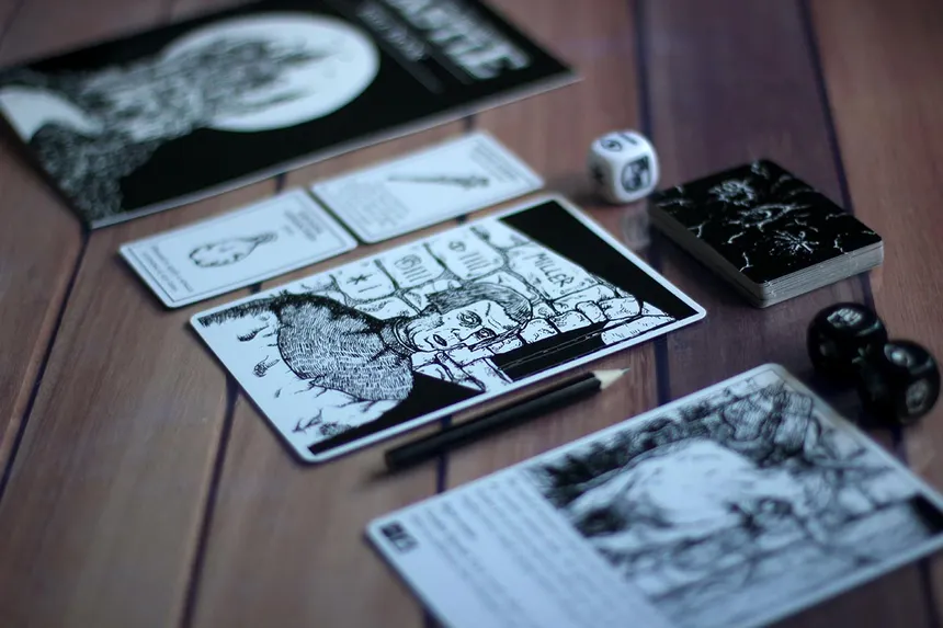 Well-designed card game layout showing visual hierarchy