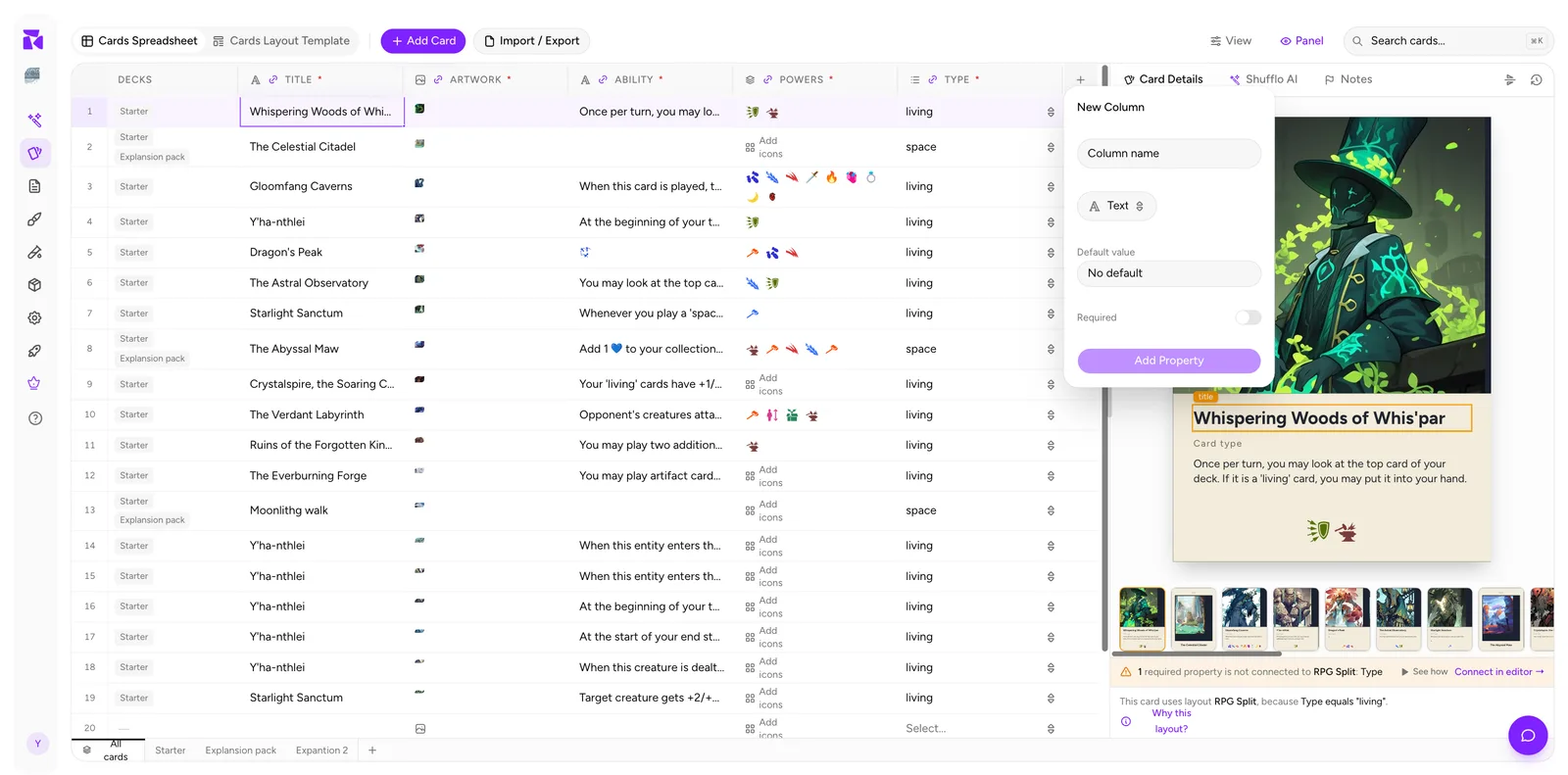 Adding a new card property in the ShuffleKit spreadsheet