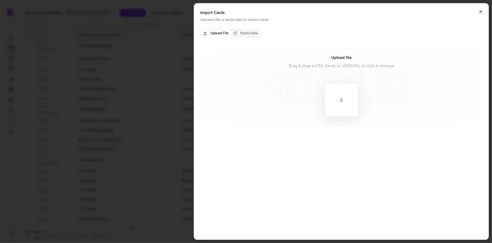 The Import Cards dialog
