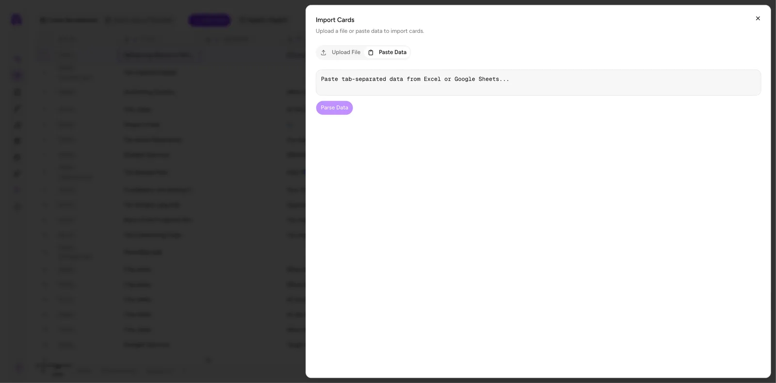 Pasting tab-separated data