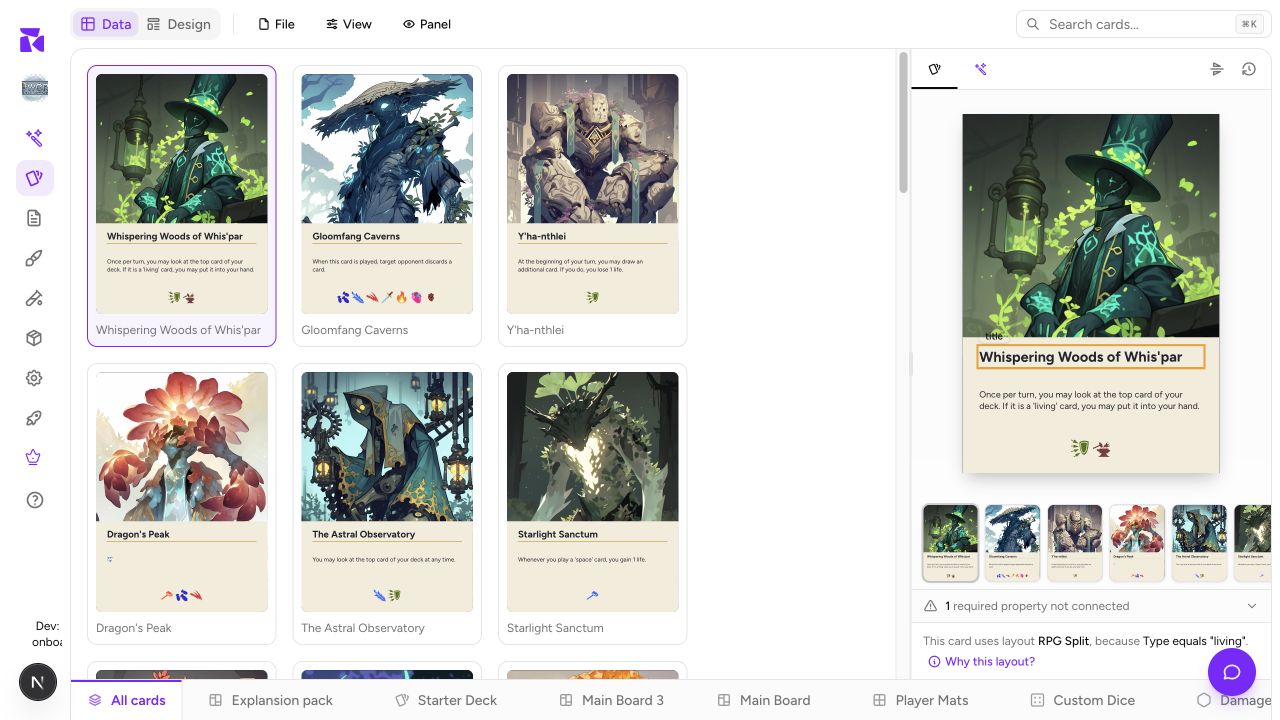 The O world 2 card gallery, ready to become the selected contents of a Playtable session